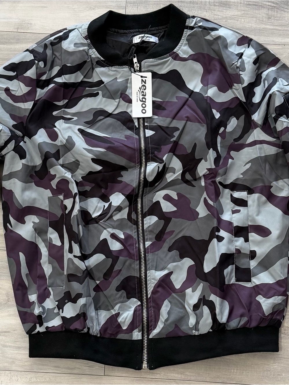 zeagoo Purple & Gray Camo  Puffer Bomber Jacket